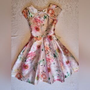 Iris and Ivy Fancy Floral Satin Dress with Faux Shrug Neckline, Size 16